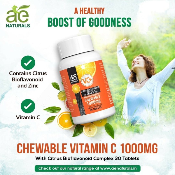 A 1:1 format creative highlighting the immunity-boosting benefits of Vitamin C tablets through a clean product-centric layout and clear value propositions.